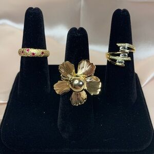3 PC Set - Pretty Bird Real Gold Plated Chunky Statement Rings